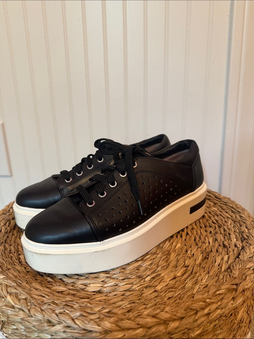 Paolo Black Leather Platform Sneakers with White Sole